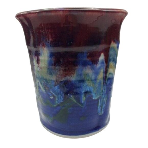 Red Blue Studio Art Pottery Vase Drip Large Stoneware Ceramic Holder Iowa Corbin - Picture 4 of 12
